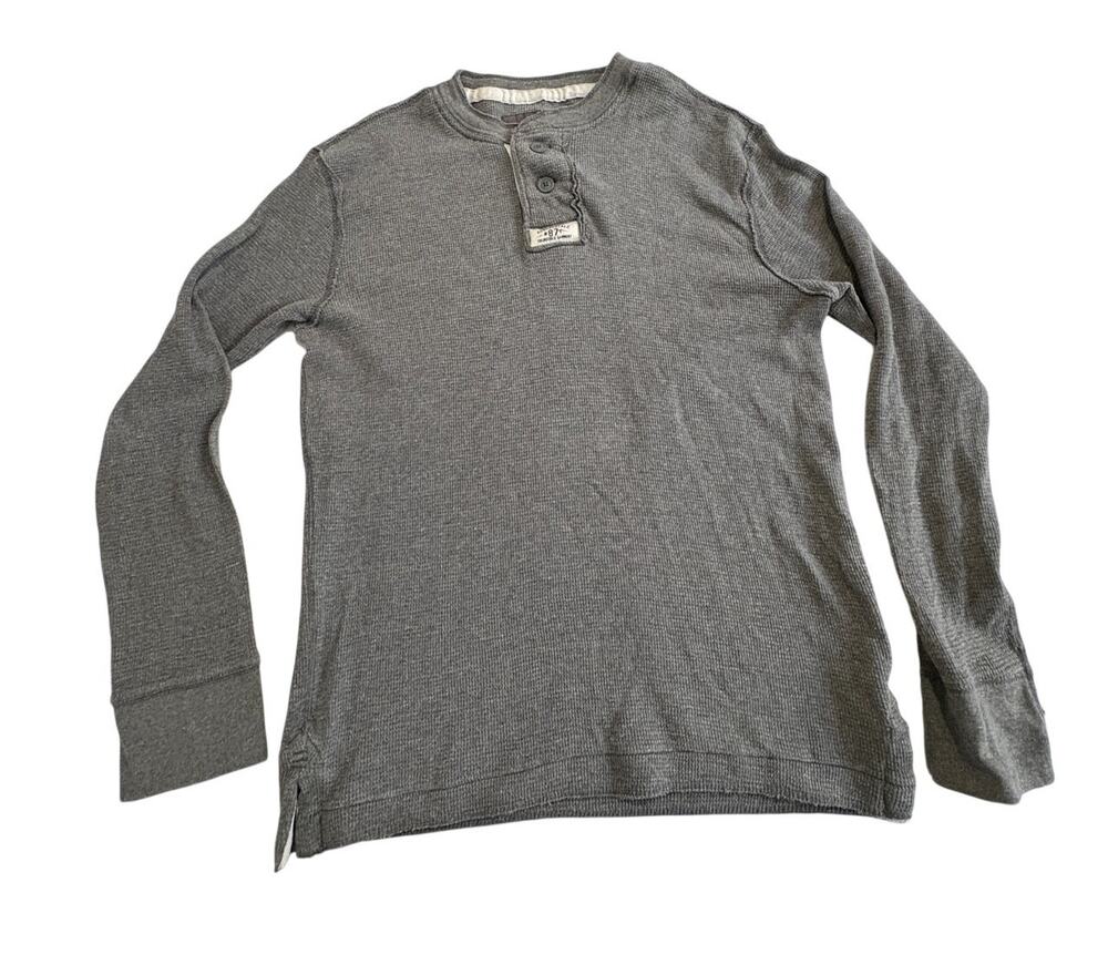 Vintage Y2K Aeropostale Waffle Knit Henley Long Sleeve T-Shirt Gray Mens Large